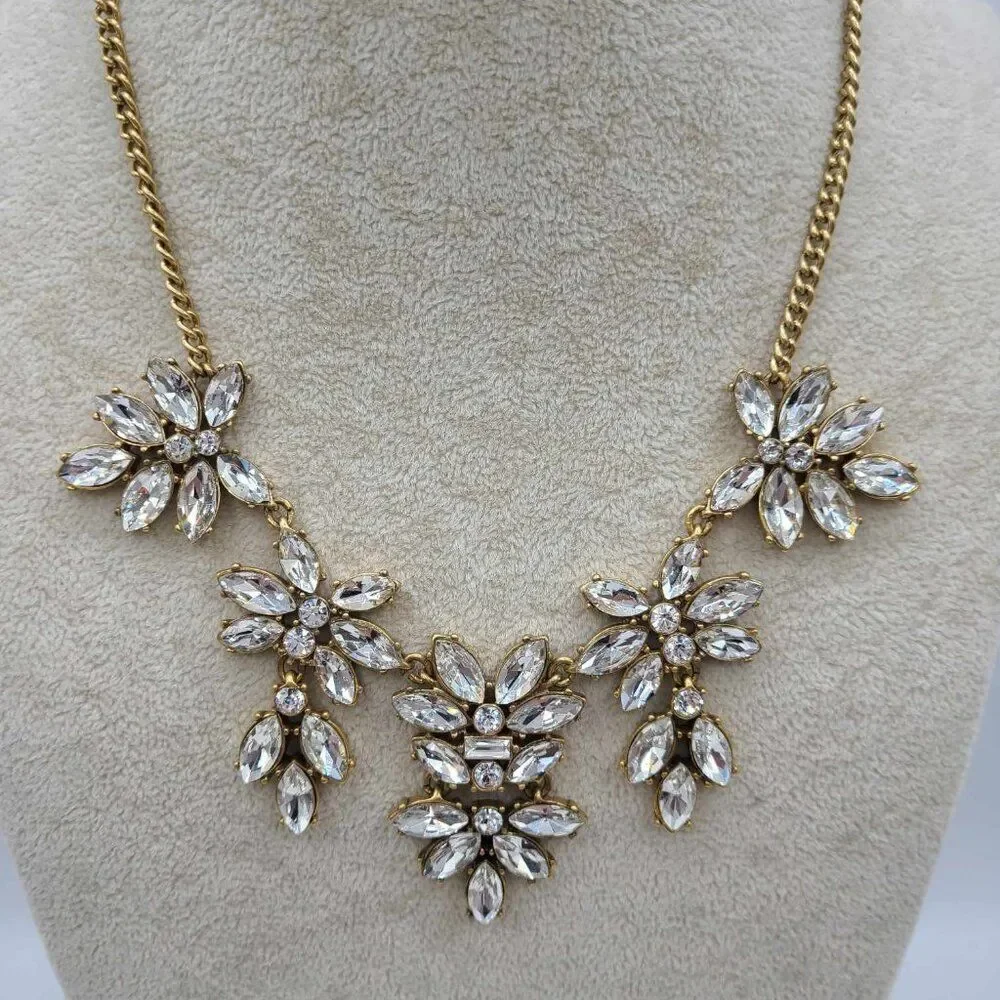 J Crew Factory Clear Crystal Gold Tone Statement Necklace NWT!  NEW!
